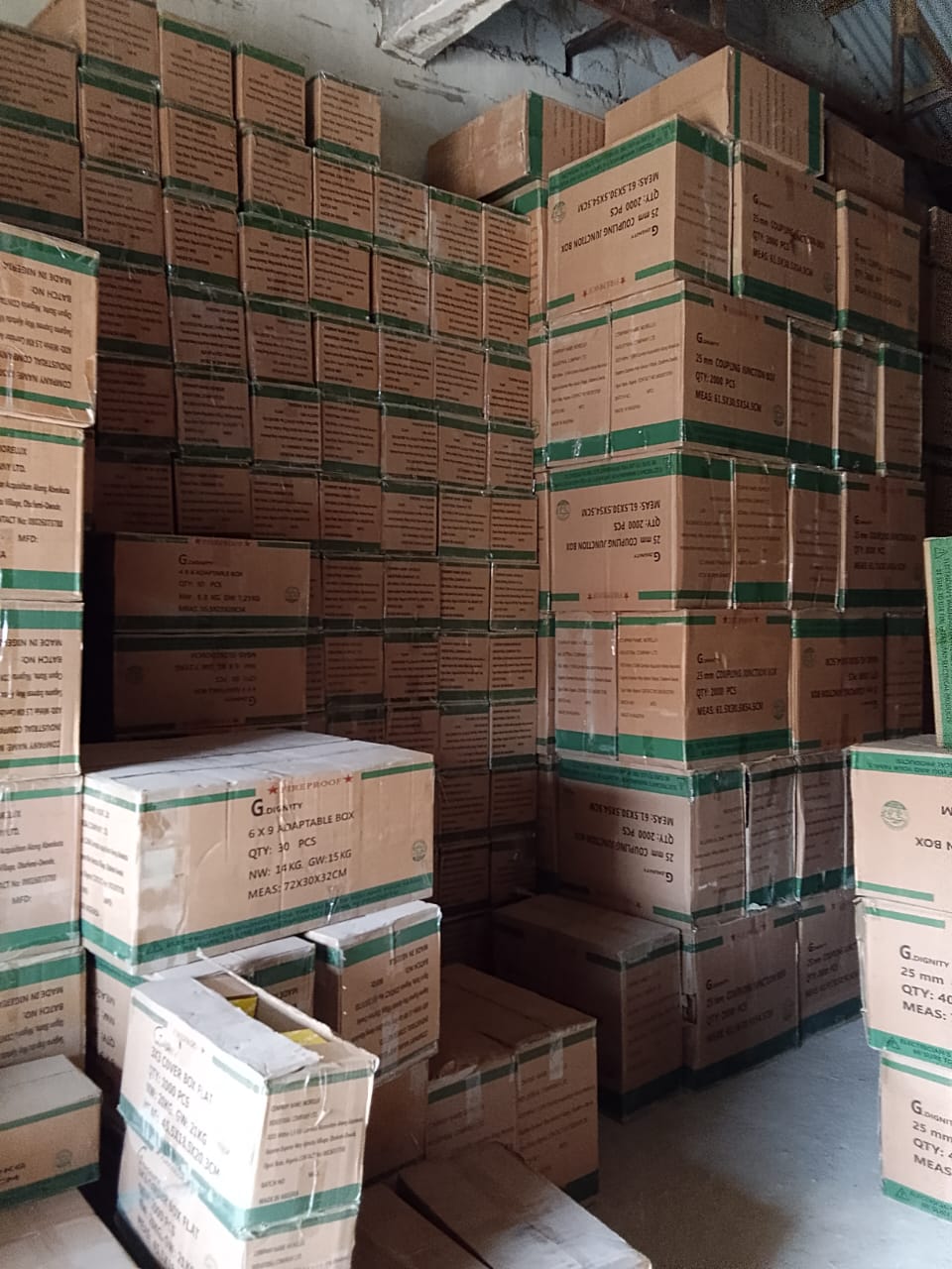 Stacked cartons in storage